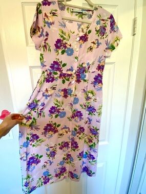 Ella Simone Floral Button-Front Women’s Dress in Light Pink Sz Small S